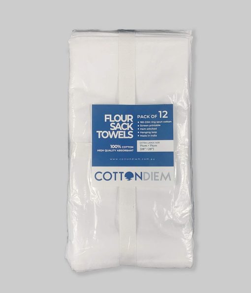 Blank white flour sack kitchen tea towels (71cmx71cm) - 12 pack