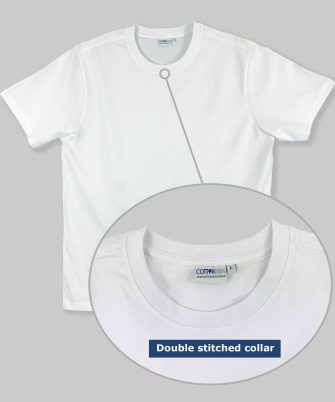 Double stitched collar on blank white t-shirt