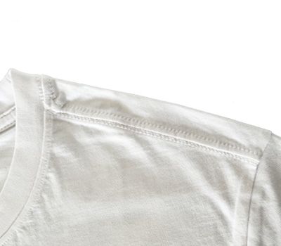 T-shirt shoulder tape stitching on a blank white t-shirt